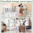 CroBlissful Medicine Cabinet Organizer 4 Tier Stackable Makeup Organizer Tray with 2 Drawers 2 Storage Box 1 Lip Gloss Holder