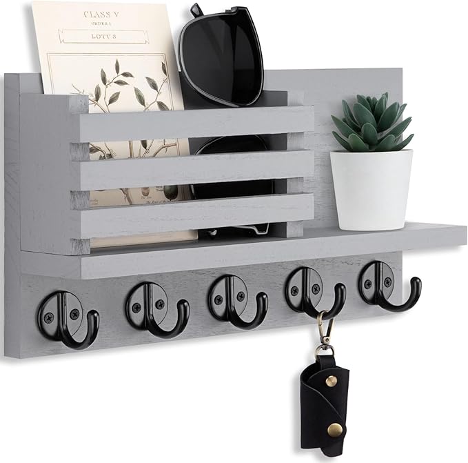 Lwenki Key Holder for Wall – Decorative Wooden Mail Holder and Key Shelf with Mounting Hardware, Installation Guide – Paulown