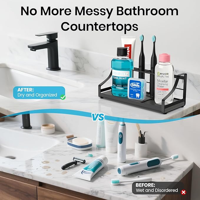 BOTEMY Toothbrush Holder with Instant Drying Stone - Bathroom Counter Organizer, Diatomite Electric Toothbrush Toothpaste Hol
