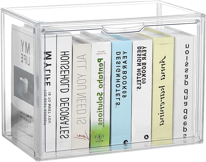 LXLXXL Cube Storage Organizer Acrylic Book Case Display Case Box Stackable Book Storage Containers With Magnetic Door Clear P