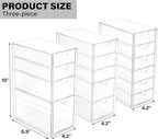 Prsildan Acrylic Drawer Organizer with 15 Drawers, Makeup Craft Office Desk Organizers Accessories, Set of 3 Clear Stackable 