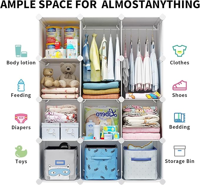 VIPZONE Baby Closet,Dresser, Kids Closet Organizers, Portable Kids Wardrobe for Closet, Bedroom, Nursery, Cubby, Cabinet, Clo