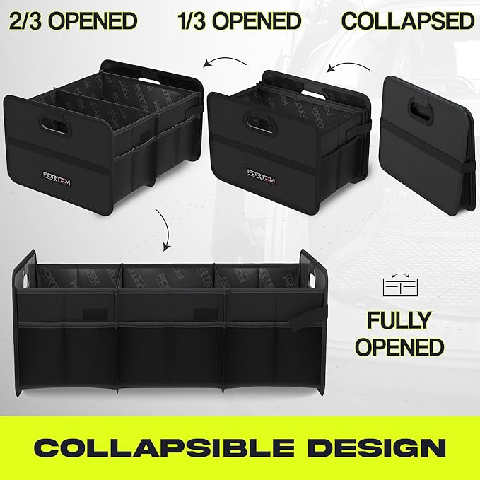 FORTEM Car Trunk Organizer, Collapsible Two Compartment Organizer, Foldable SUV & Truck Storage for Car Accessories for