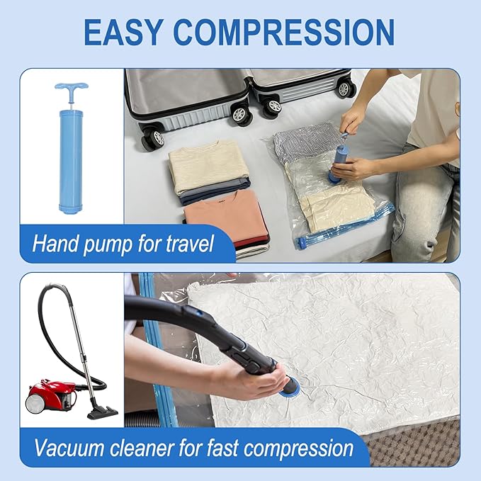 Fygrip Vacuum Storage Bags with Hand Pump, Plastic Packaging Bags, 80% Space Saver Vacuum Seal Bags for Clothing, Travel Lugg