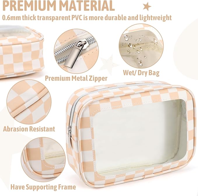 YOPCDJ 3PCS Clear Toiletry Bag,TSA Approved Travel Makeup Pouch with Zipper for Cosmetics and Toiletries，Diaper Bag Organizer