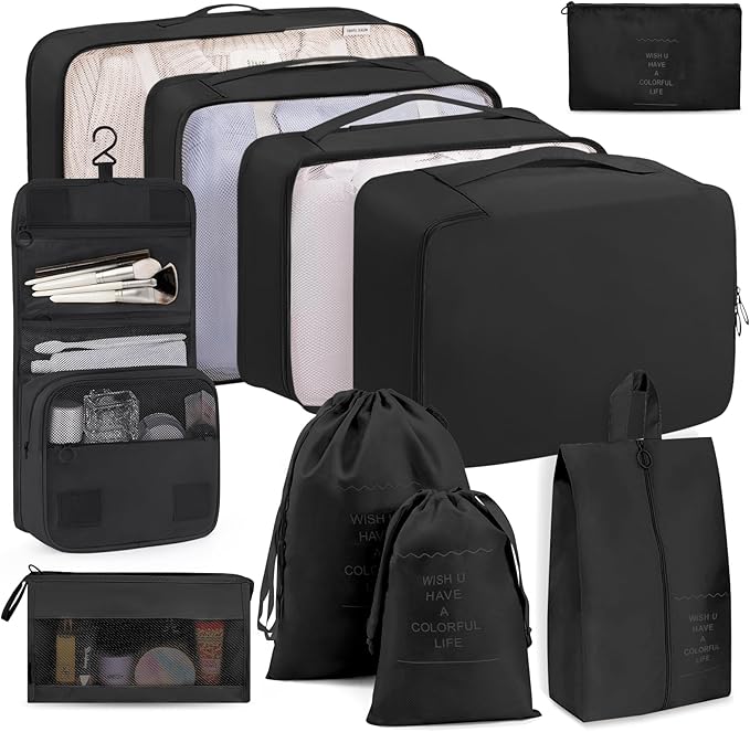 Packing Cubes 10 PCS, Mesh Breathable Luggage Organizers Bags, Packing Organizers, Durable Travel Essentials Bags Set, Travel