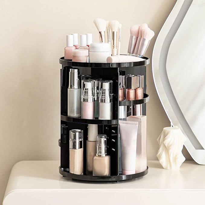 HBlife 360 Rotating Makeup Organizer Adjustable Carousel Large Capacity Revolving Perfume Organizer Skincare Organizers Cosme
