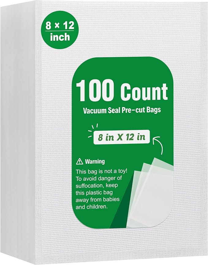 Syntus 100 Count Vacuum Sealer Bags Quart 8 x 12 inch for Seal a Meal, Commercial Grade BPA Free Heavy Duty Precut Seal Bags,
