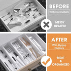 Bamboo Drawer Dividers Organizers, Kitchen Drawer Organizer, Adjustable Drawer Divider for Clothes, Kitchen, Dresser, Bedroom