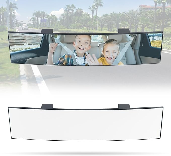 Rear View Mirror for Car,11.8" Convex Panoramic Wide Angel View Mirrors Extender,Universal Clip on Interior Rearview Mirror for Truck Car and SUV (White)
