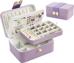 Lolalet 2 Layer Jewelry Box for Teen Girls & Young Women, Jewelry Organizer Case with Bow Clasp and Mirror for Earrings Rings