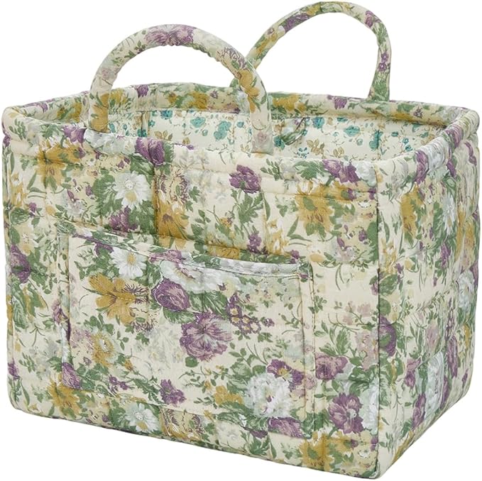 Boho Fabric Storage Basket, Large Capacity Laundry Basket, 12.2'' x 10.23'' x 10.23'' Collapsible Laundry Hamper with Easy Ca