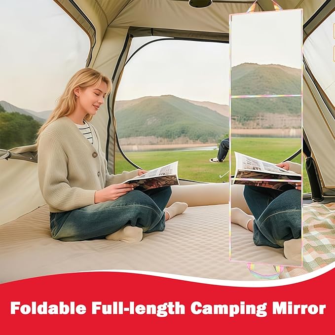 Foldable Full Length Mirror 2-in-1 Wall-Mounted or Tabletop Mirror, Portable Travel Mirror with Handle for Dance Home Bedroom