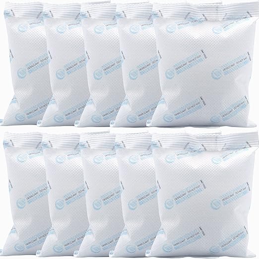 10Pcs 100 Gram Silica Gel Packets, Dessicant Packs for Storage, Pure and Safe Desiccant, Moisture Absorber Silica Gel Beads