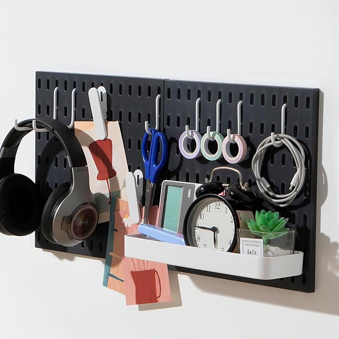 Keepo Peg Board Wall Organizer – Plastic Pegboard Panels, Modular Peg Board Storage System for Home Office, Craft Room, Gamin