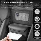 Car Organizer Storage Between Seats, Leather Large Capacity Automobile Handbag Hanging Store Content Bag, Auto Console Organizer Holder for Snack Phone Document Storages, Car Accessories (Black)