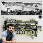 12 Cordless Drill Holder Large Power Tool Organizer Wall Mount with Side Pegboard & Screwdriver Holder, 4-Tier Heavy Duty Met