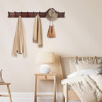 Kuhome 38.6'' Large Coat Rack Wall Mount Coat Hooks Coat Hanger with 10 Metal Black Triple- Hooks Brown Pine Real Wood Plank 