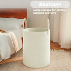 JMvicyroam Large Woven Laundry Basket Hamper,60L Cotton Rope Storage Bin for Blankets,Toys and Clothes,Decorative Tall Nurser