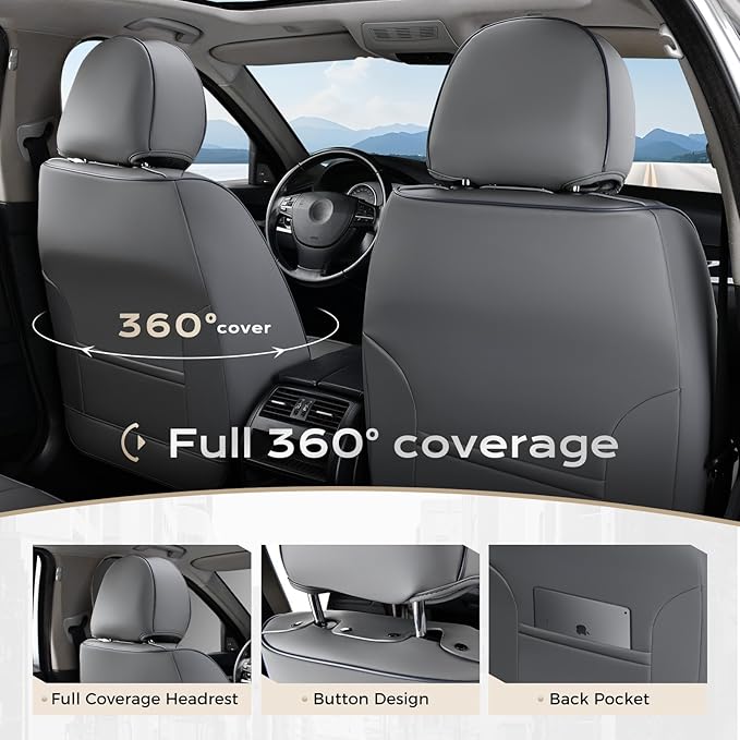 Coverado Car Seat Covers Full Set, Car Seat Protector Waterproof, Nappa Leather Car Seat Cushion, Seat Covers for Cars, Front
