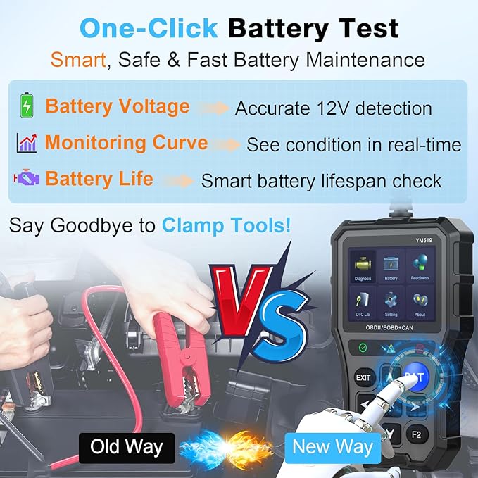 AMTIFO OBD2 Scanner with Battery Tester - Check Engine Light & Emissions Readiness, Plug & Play, Battery Health,
