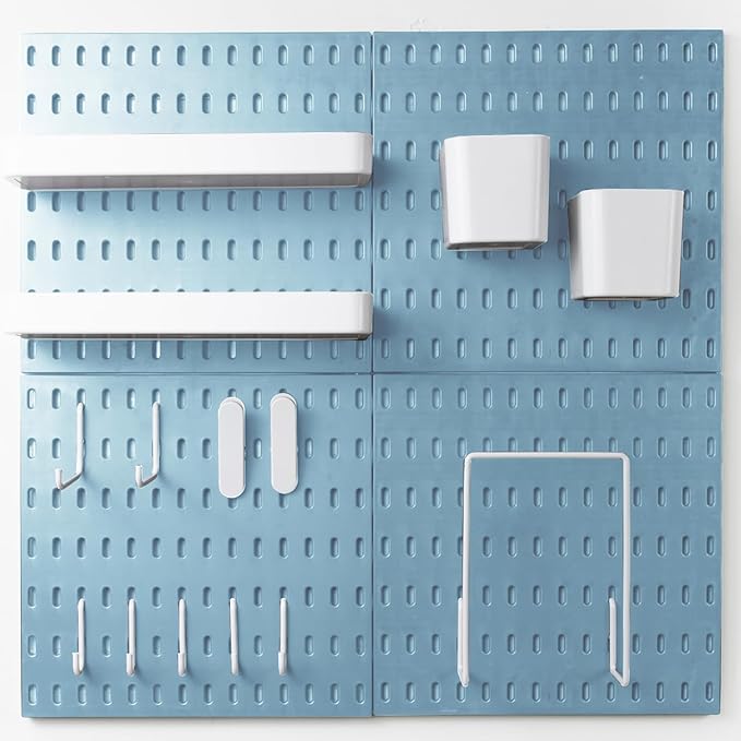 8-Pack 22"x44" Plastic Pegboard Panels Durable Modular Organizer Boards for Wall Storage, Garage, Workshop & Craft Room – Lig