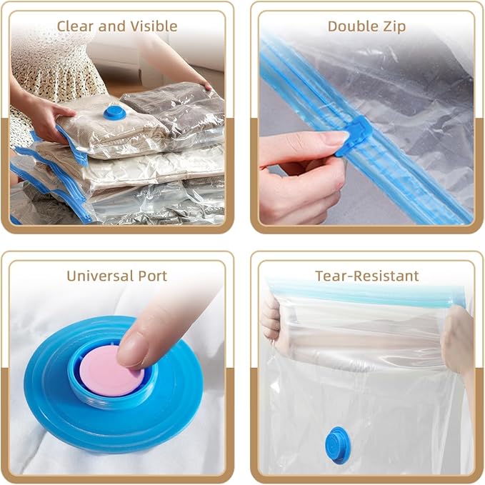 Vacuum Seal Bags with Portable Electric Pump, 12 Pack Vacuum Storage Bags for Clothing Travel, Compression Packing Space Save