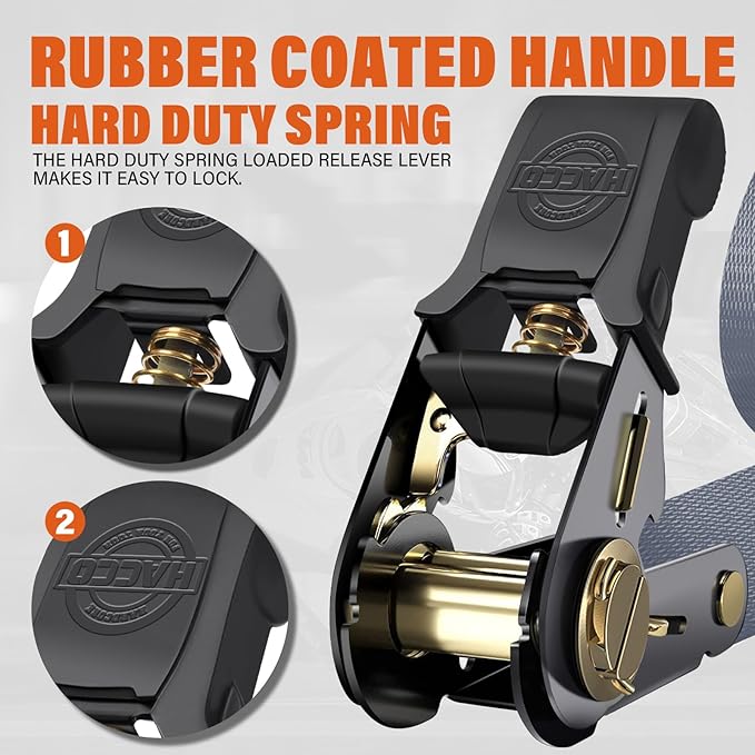 Ratchet Tie Down Straps, 2340lb Break Strength, 4pc 1inch x 16FT Tie Down Strap Set with Padded Handles & Coated S Hook W/Safety Clip, Cargo Strap Tie Down for Motorcycle, Truck (Grey)