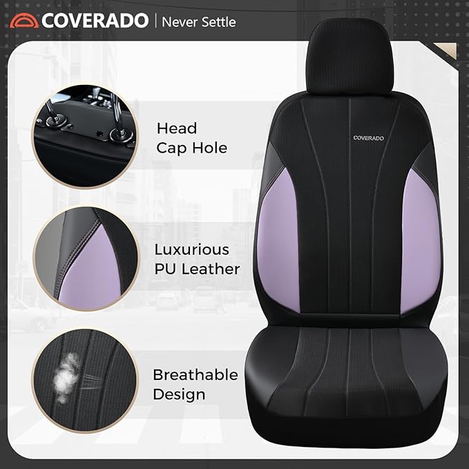 Coverado Car Seat Covers 2-Pack, Seat Covers, Waterproof Leather Car Protectors Front Seats, Luxury Universal Fit Seat Covers