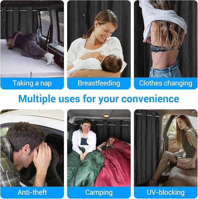XCBYT Car Privcay Curtains - Car Camping Divider Curtains with Stainless Steel Adjustable Length Crossbar Window Shades for Van SUV Pickup Truck Travel Nap Camping