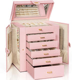 AKOZLIN 6-Tier Jewelry Box Organizer Functional Leather Jewelry Storage Case for Women Girls Ring Necklace Earring Bracelet H