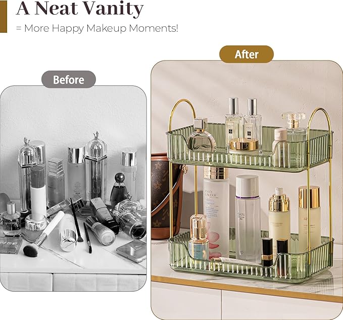 Aveniee Bathroom Counter Organizer, 2 Tier Perfume Skin Care Countertop Storage Shelf, Vanity Makeup Tray for Cosmetic Skinca