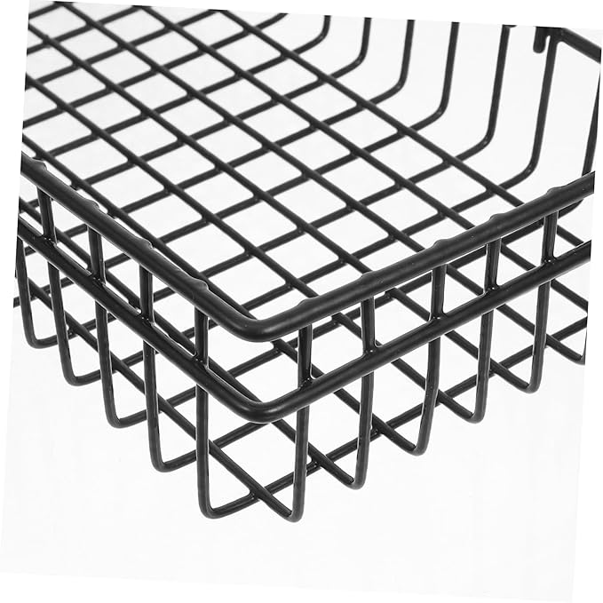 2pcs Black Metal Wire Wall Mount Storage Basket Organizer Hooks Versatile Grid Panel Display Rack for Office Kitchen Bathroom