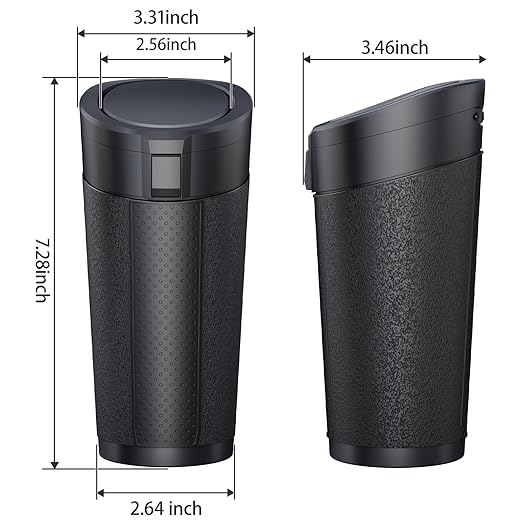 Car Cup Holder Trash Can with Lid - Mini Small Auto Garbage Can Bin for Vehicle, Car Door, Back Seat - Leakproof Portable Dustbin (Black)