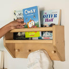 Max & Lily Wall Shelf with Pegs, 16 Inch Floating Bookshelf for Kids Room, Solid Wood Wall-Mounted Storage Shelf with Hooks f