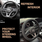 PINCTROT D Shaped Nappa Leather Steering Wheel Cover, Slim Fit No Bulk Design, One Piece Leather with Breathable Perforation,