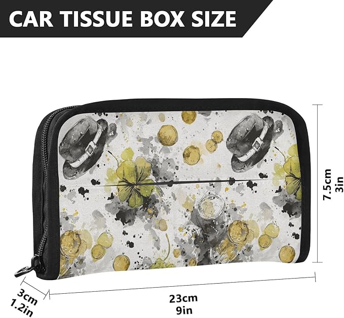 Car Tissue Holder Car Visor Organizer Tissue Box Holder for Car Sun Visor Organizer with Car Vehicle Accessories Essentials Interior for Women Men White Clover Hat Gold St.Patrick