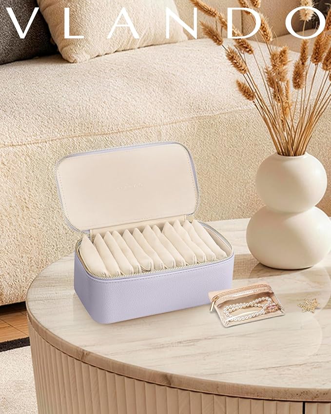 VLANDO Jewelry Box with 12 Velvet Jewelry Bags Travel Jewelry Case for Girls Jewelry Organizers Necklace Rings Earrings Stora