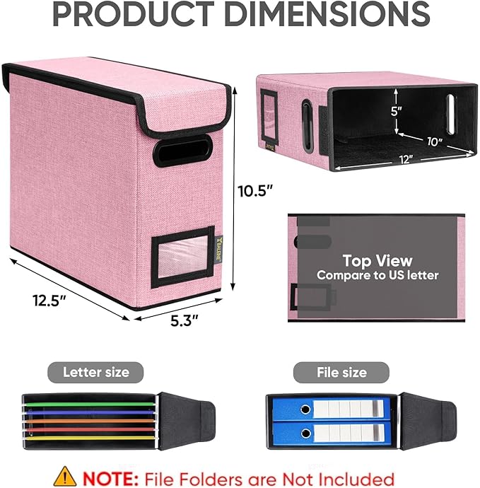 BALEINE File Organizer Box with Lid, Collapsible File Folder Organizer with Plastic Slide, Hanging File Folder Box for Office