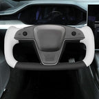 MEWANT Hand Stitched White Leather Steering Wheel Cover Wrap for Tesla Model S 2021-2023 / Model X 2021-2023 Steering Wheel Accessories