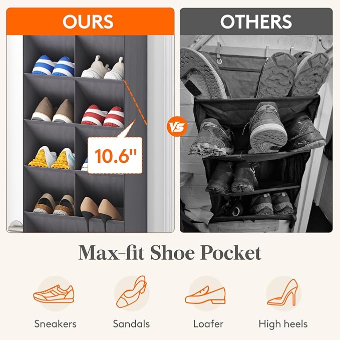 Lifewit 6 Tier Over the Door Shoe Organizer with 11 Large Deep Pockets, Fabric Hanging Shoes Shelf for Closet, Dorm Storage, 