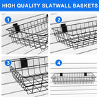 4 Pack Extra Large Slatwall Baskets, 24" x 12" x 4" Slatwall Panel Hanging Wire Basket for PVC Slatwall Ventilated Metal Slat