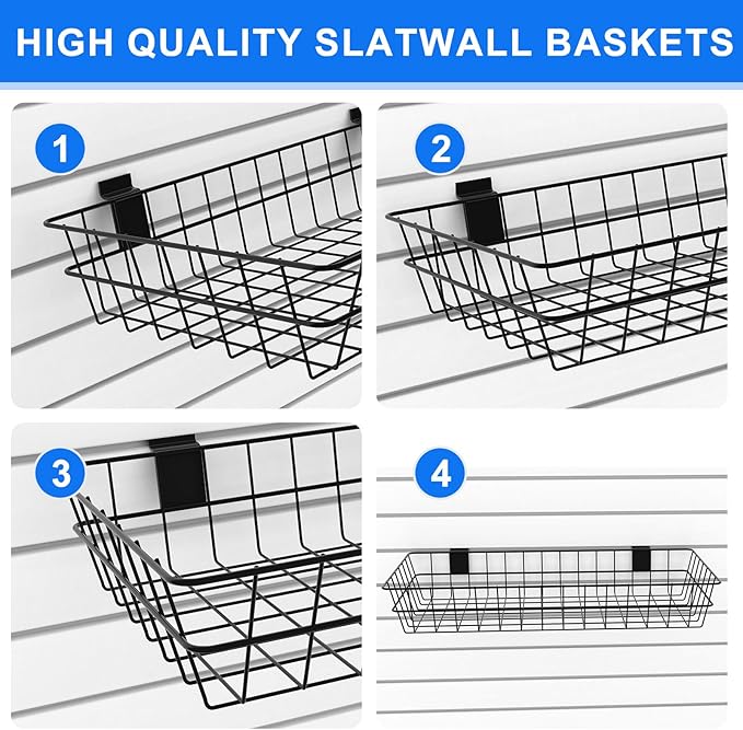 2 Pack Extra Large Slatwall Baskets, 24" x 12" x 4" Slatwall Panel Hanging Wire Basket for PVC Slatwall Ventilated Metal Slat