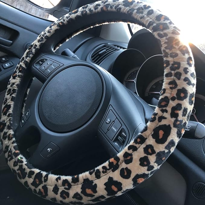 AUTOFAN Leopard Car Seat Covers Full Set with Steering Wheel Cover 2 Seat Belt Pads, Cheetah Print Seat Covers for Cars for W