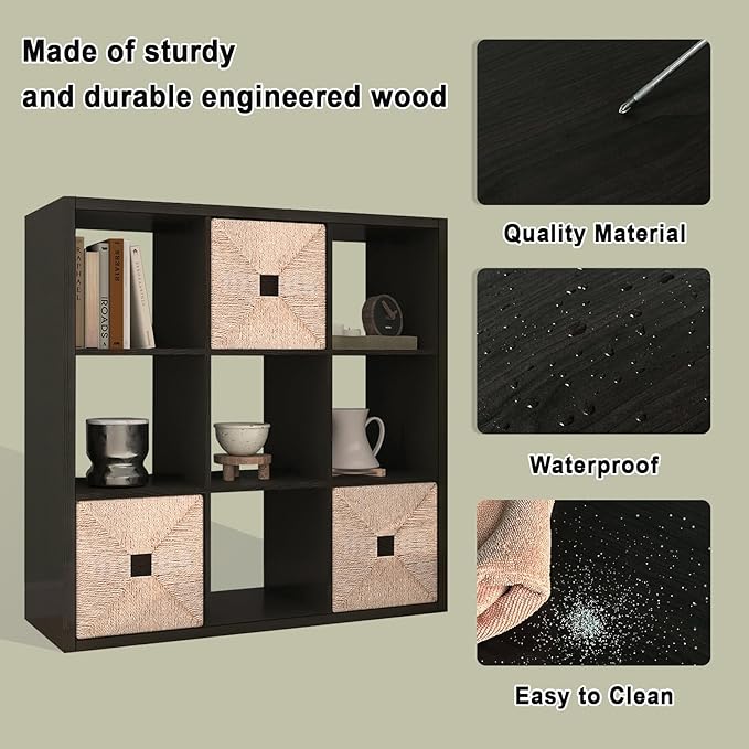 [2026 Wooden Thick Frame 9 Cube Storage Organizer Shelf with Anti-Tipping Kits + Reversible Open Back Bookcase, Horizontal an