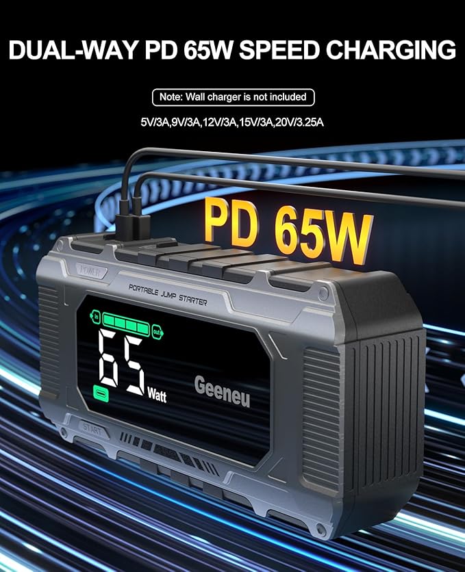Car Battery Charger Jump Starter, 8000A Portable Jumper Starter with PD 65W Quick Charger, Jump Box 12V Battery Booster