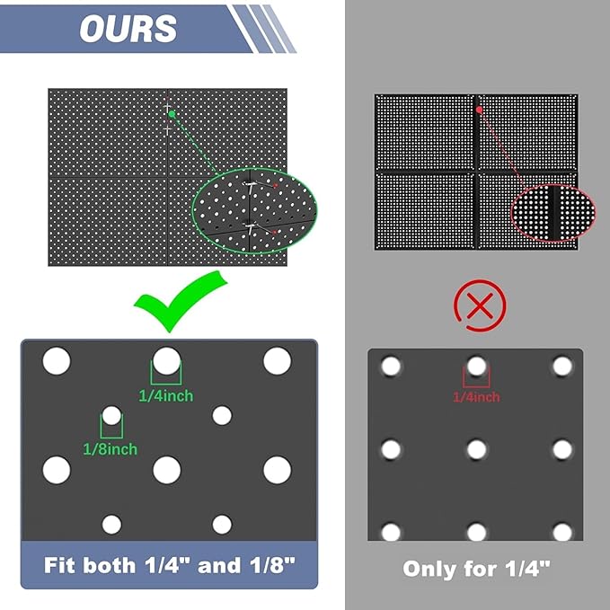WALMANN 6-Pack 12"x16" Metal Pegboard Panels for Garage, Tool Organizer Pegboards for Pegboard Hooks - Compatible with 1/8" &