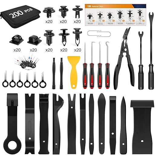 GOOACC 200Pcs Trim Removal Tool, Auto Push Pin Bumper Retainer Clip Set Fastener Terminal Remover Tool Adhesive Cable Clips R