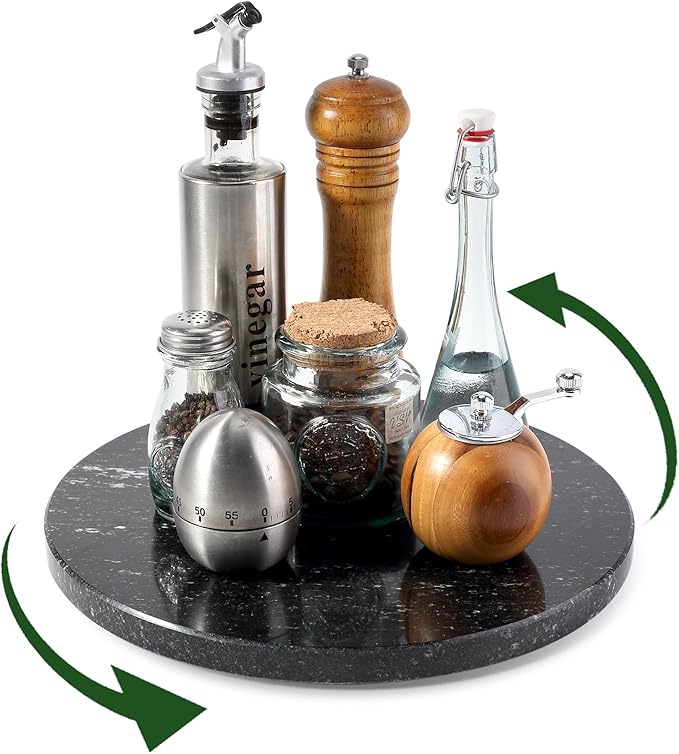 Koville 12'' Black Marble Lazy Susan Marble Turntable for Kitchen Dinning, Granite Lazy Susans Organizer for Cabinet, Serving
