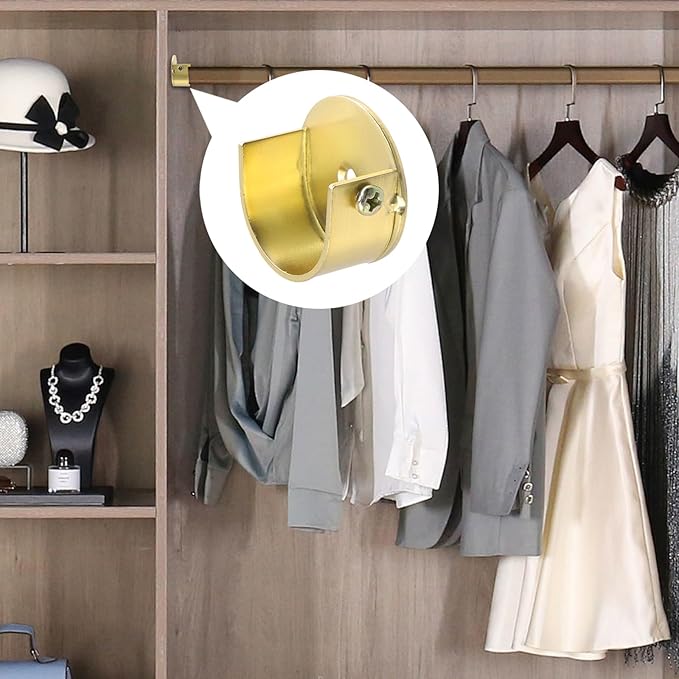 T Tulead U Shape Shelf Support Bracket Aluminum Alloy Flange Socket Holders Closet Rod Bracket 1.1-Inch Light Golden 8PCS wit